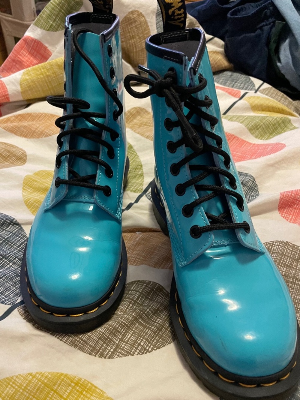 Dr. Martens Turquoise Patent Lamper 1460 Boots - Womens Size 7